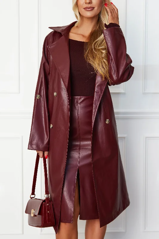 Elsa Wine Vegan Leather Trench Coat