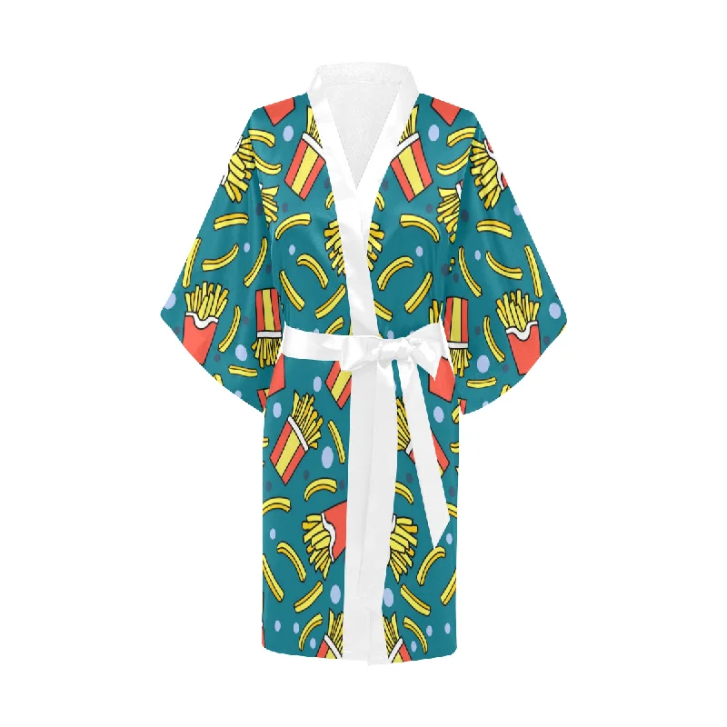 French fries red paper box pattern Women's Short Kimono Robe