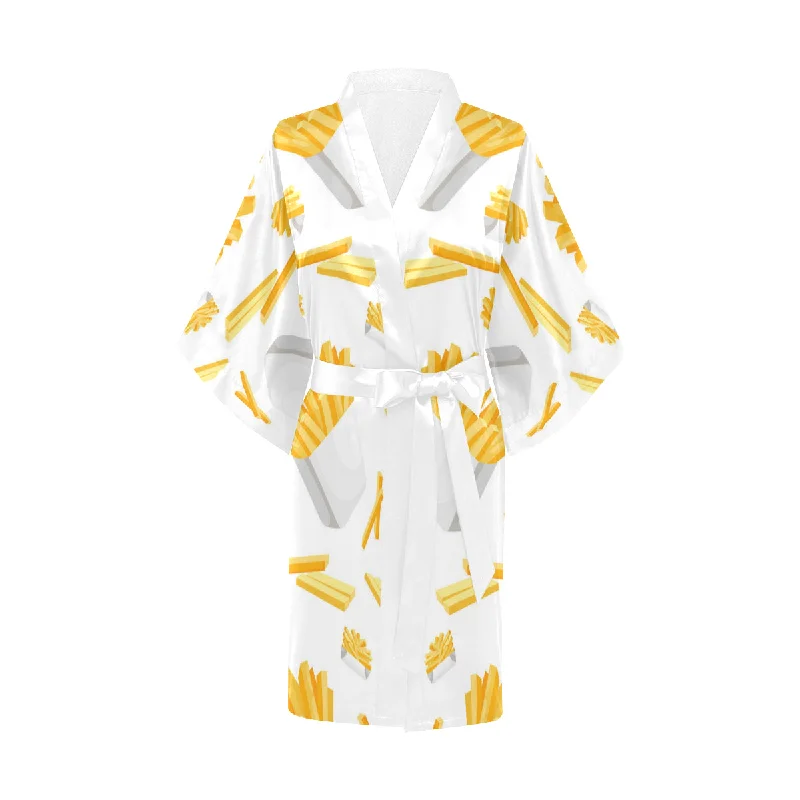 French fries white paper box pattern Women's Short Kimono Robe