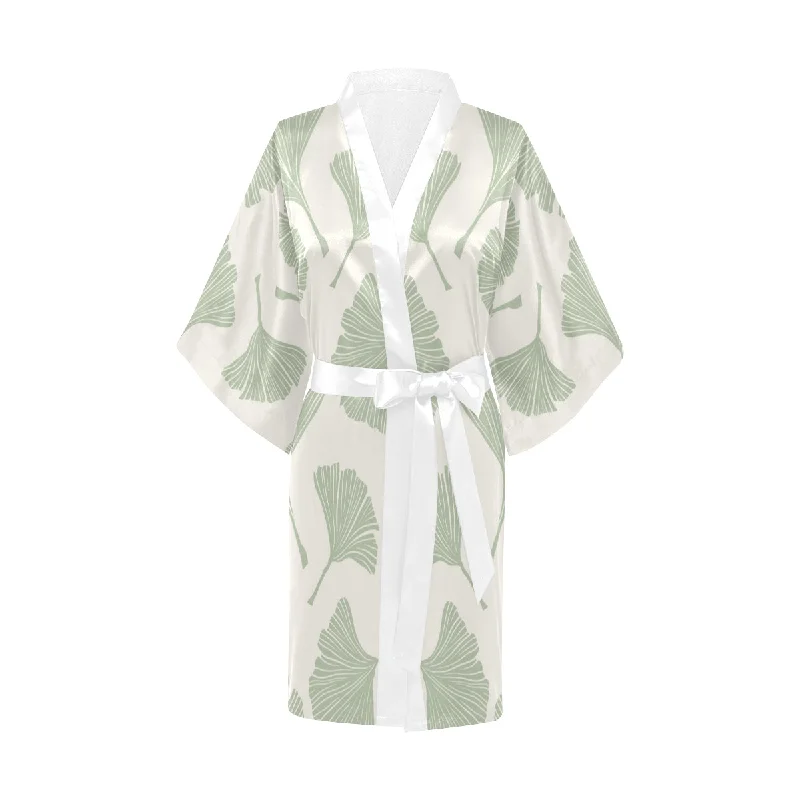 Ginkgo leaves pattern Women's Short Kimono Robe