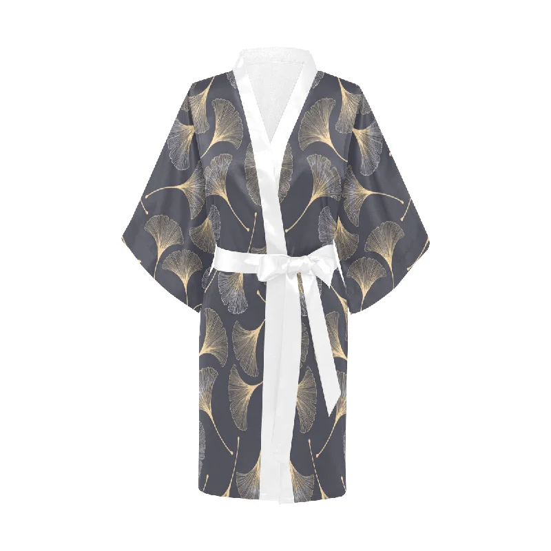 Gold ginkgo leaves Women's Short Kimono Robe