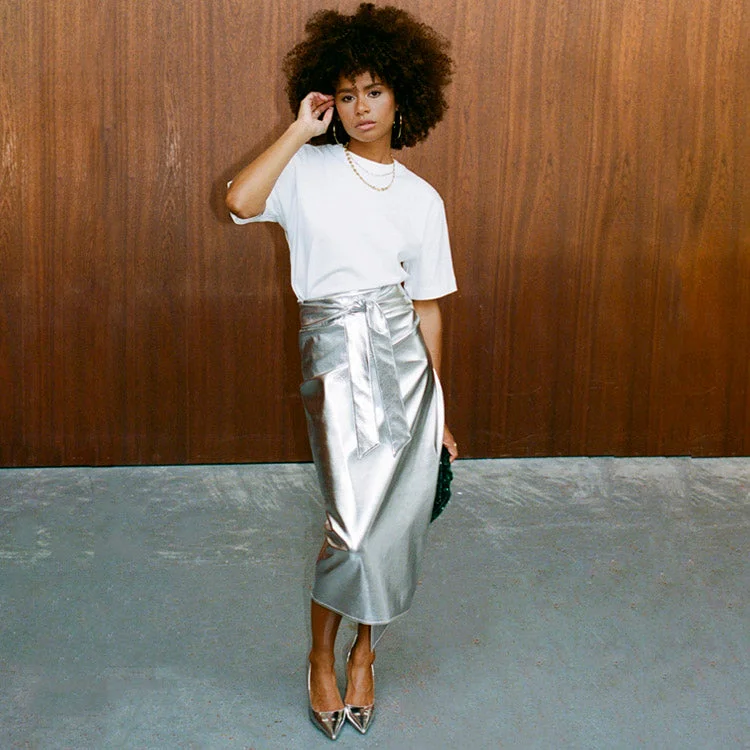 Silver Vegan Leather Jaspre Skirt