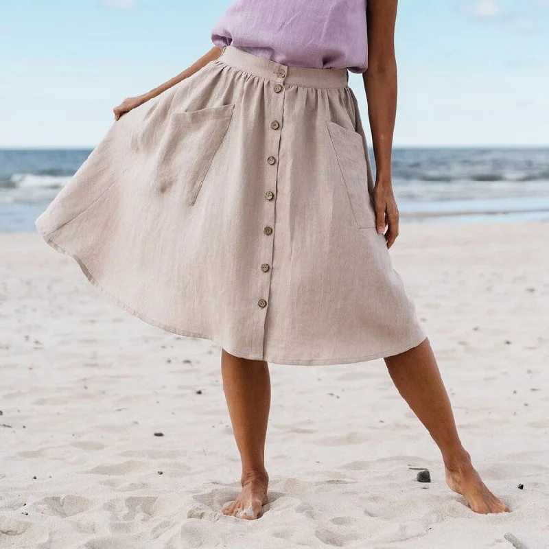 Buttoned Front Linen Skirt CAPRI In Natural