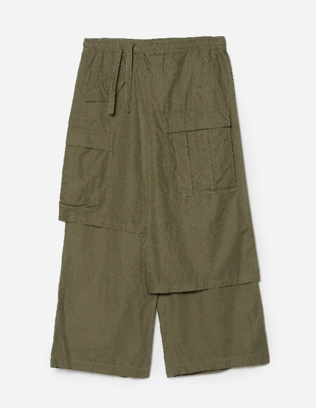 4588 Asym Cargo Hakama Pants Olive OG-107F