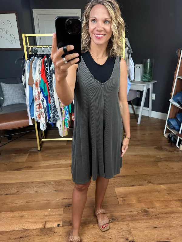 Easy Like Sunday Morning Ribbed Dress - Charcoal