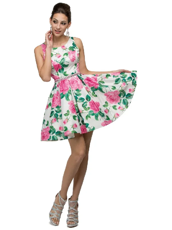 Dancing Queen 9511 Sleeveless Scoop A-Line Dress in Floral Print