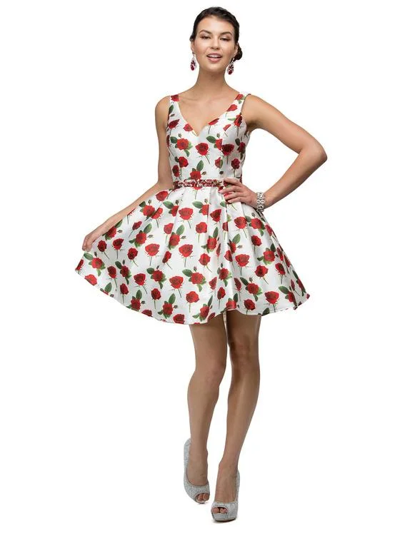 Dancing Queen V-Neck Floral Dress in Rose Print 9443