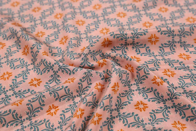 Peach Pink 60 Gram Printed Silk Crepe Fabric