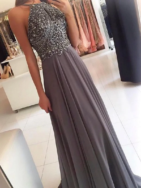 Sexy Long Prom Dresses Halter Floor-length Sequins Prom Dress/Evening Dress JKL124